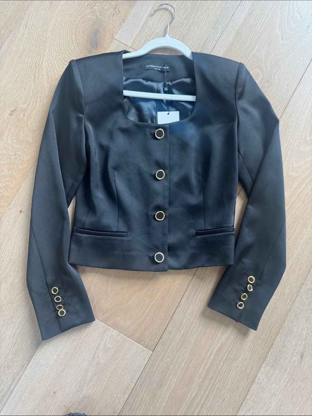 Generation Love Black Cropped Blazer with Gold Buttons